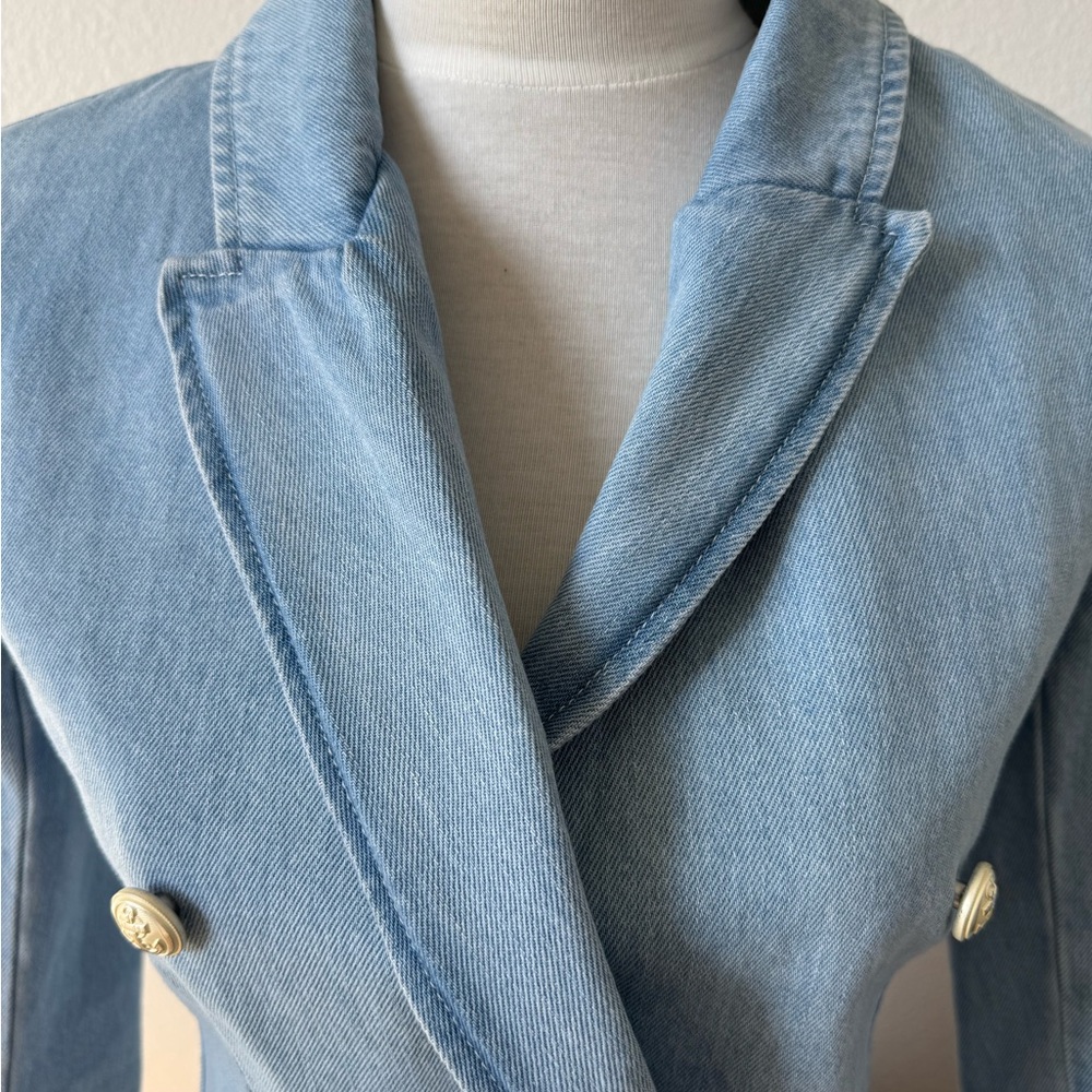 L'AGENCE Light Blue Double-Breasted Denim Jacket - Picture 4 of 7